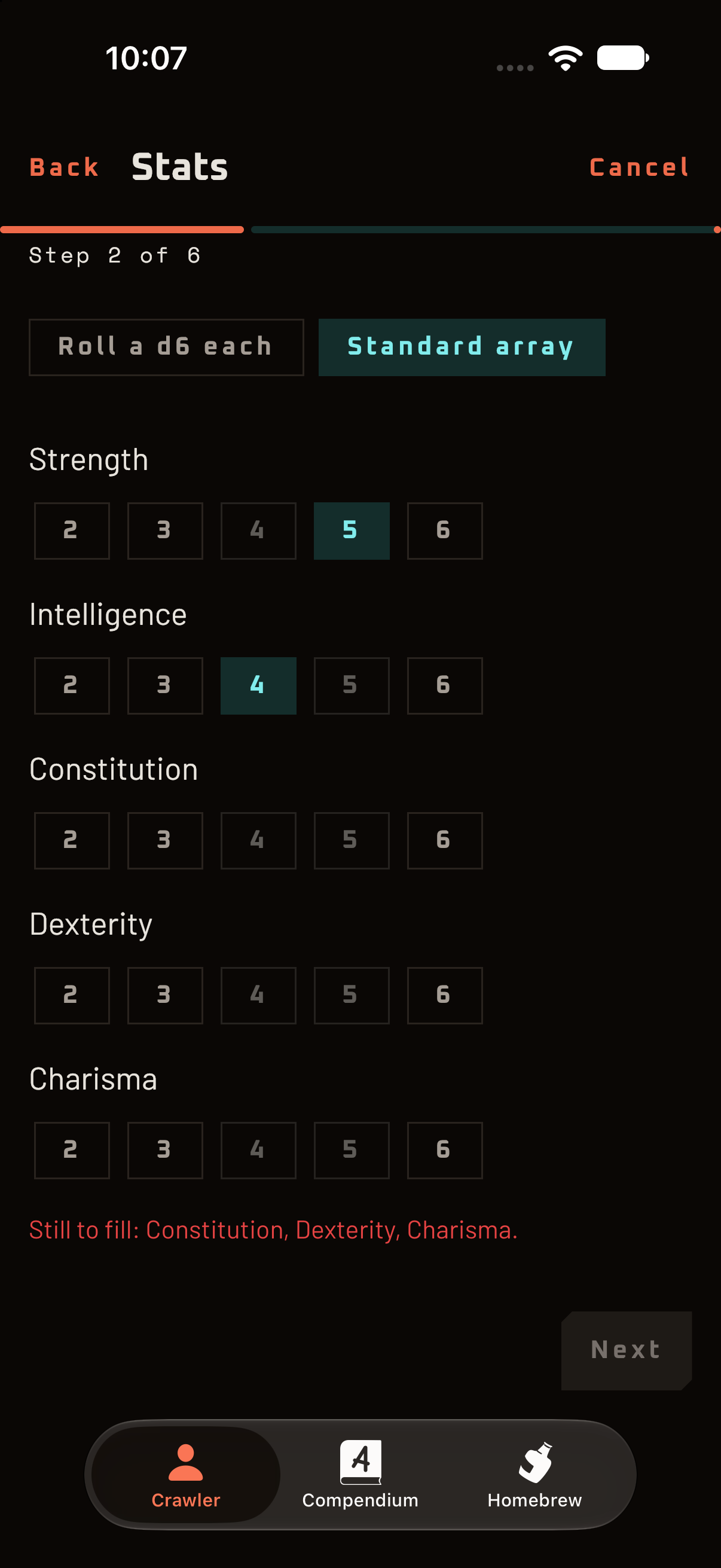 A step of the guided crawler builder.