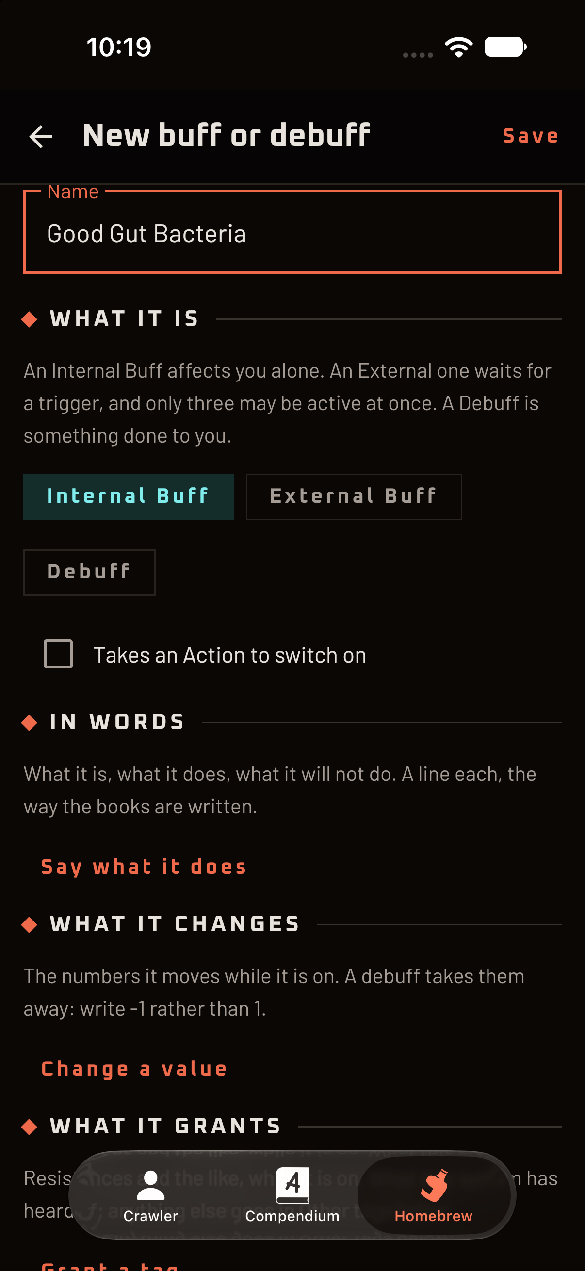 The buff or debuff form.