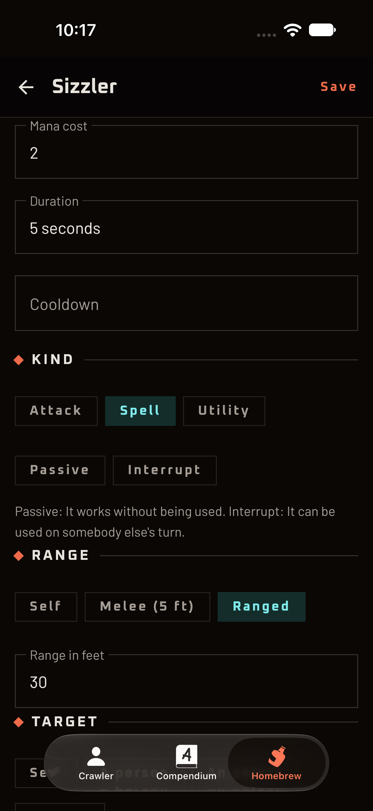 The skill form for a spell.